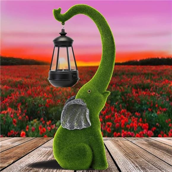 Accents Outdoor Elephant Garden Statue15 Inch Resin With Solar Light